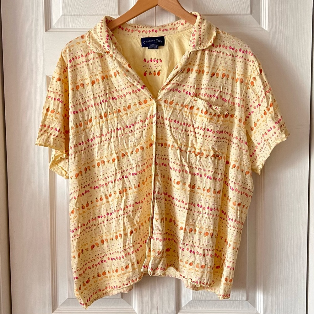Charter Club Fruit Print Button Up Pajama Top